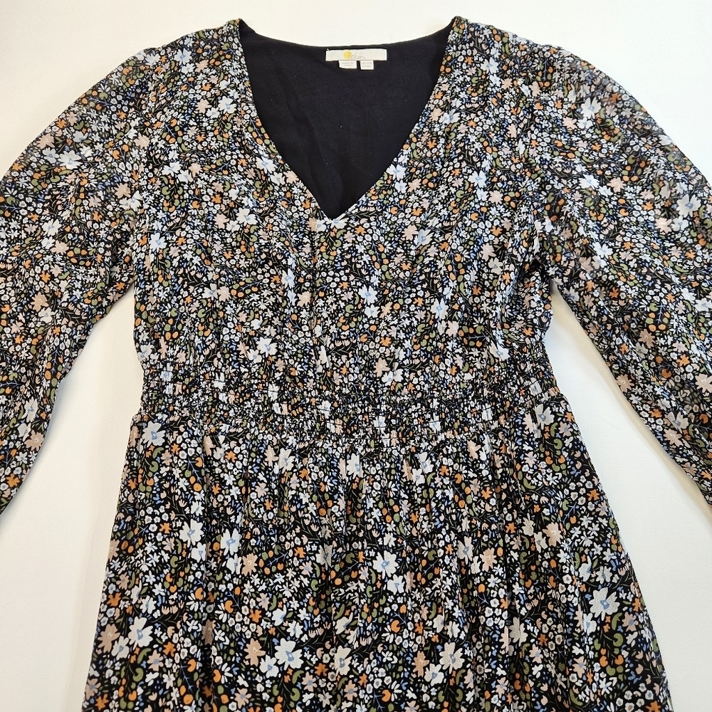 Boden Gray Blue Floral Long Sleeve Maxi Dress 8R